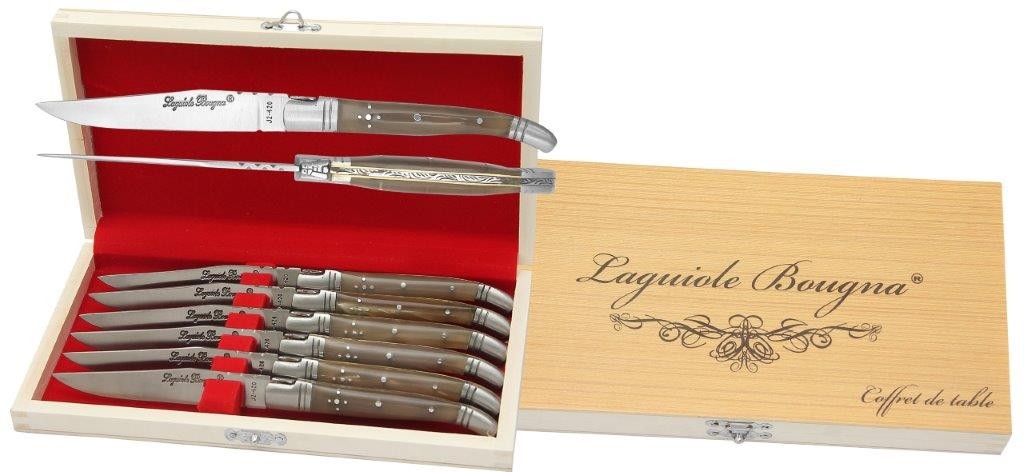 Coffret de 6 couteaux de table - corne blonde I/M