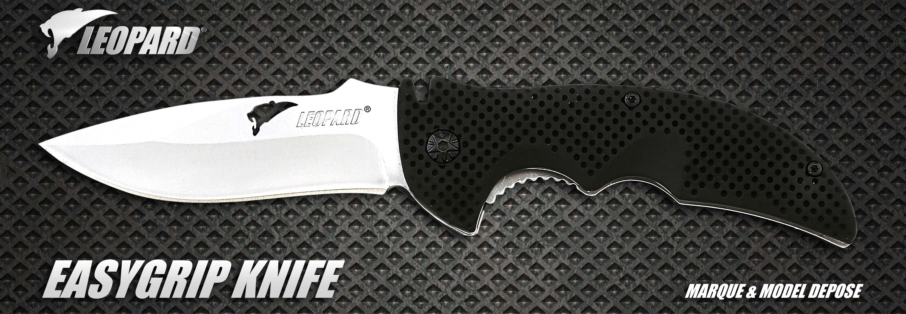 Couteau Léopard Easygrip - manche revêtement gomme noir